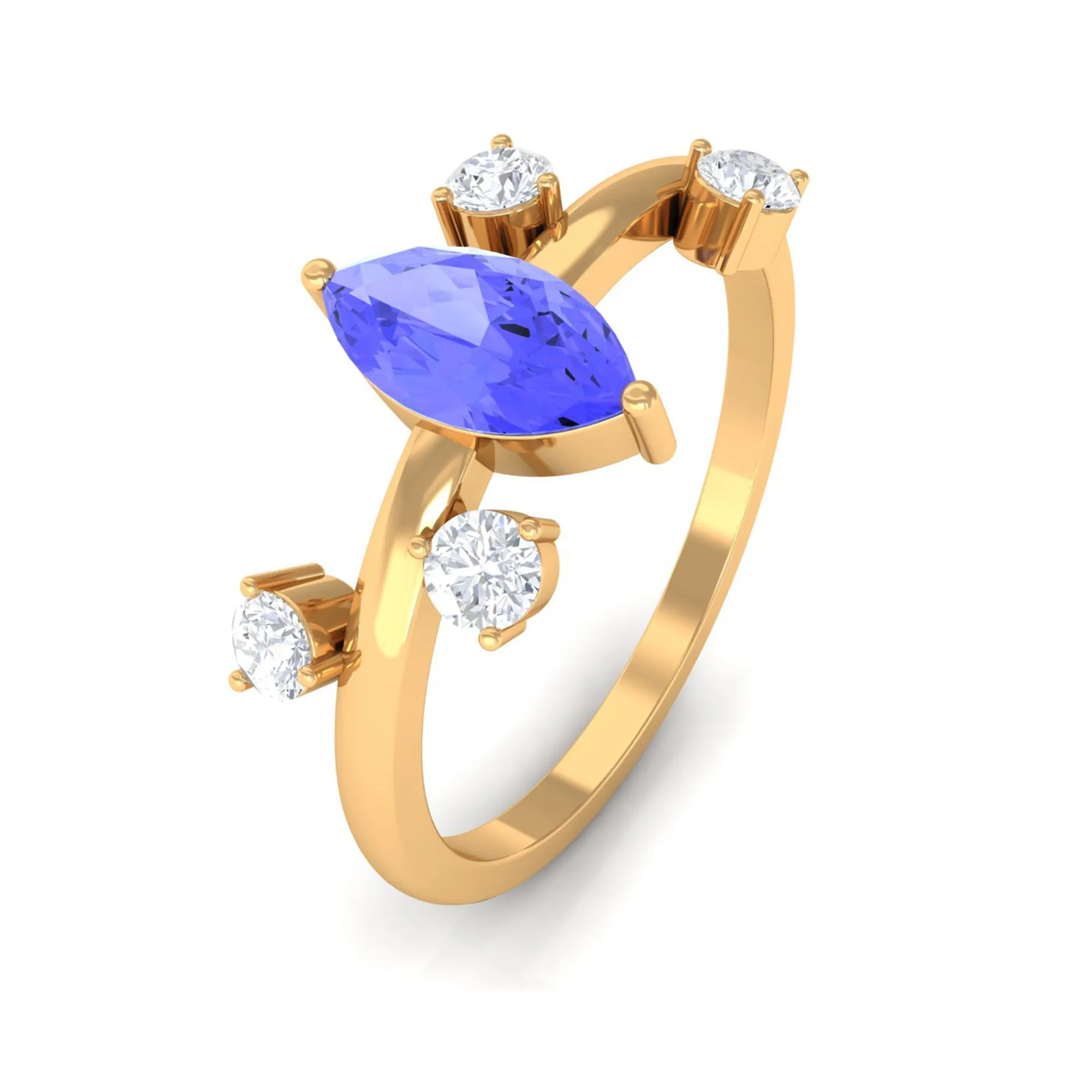 1 CT Marquise Tanzanite Minimal Solitaire Ring with Scatter Diamond