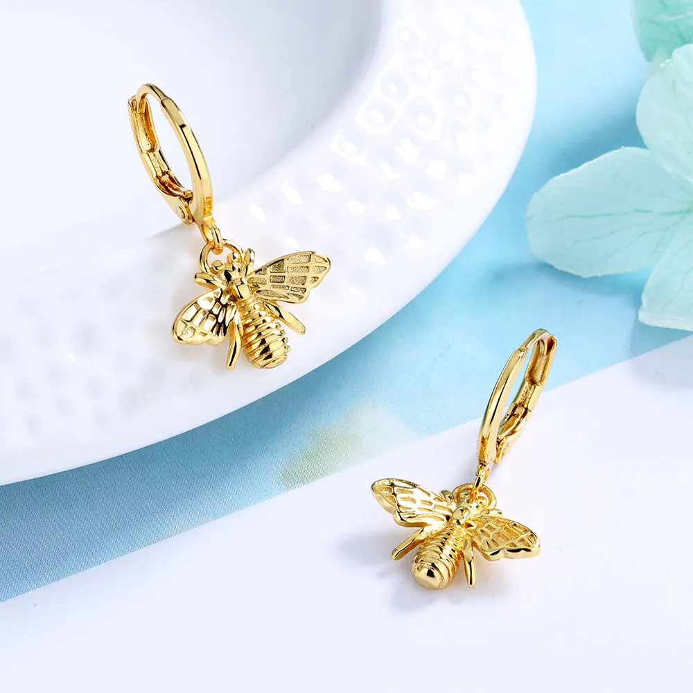 14K Gold Bee Huggie Earrings