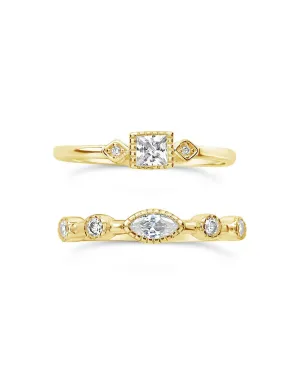 14K Gold Vermeil CZ Band Ring Set of 2