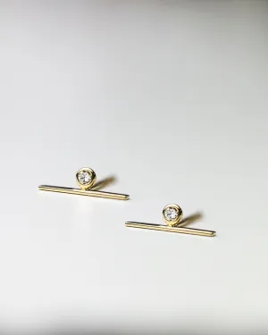 14k Lind bar studs with diamond accent