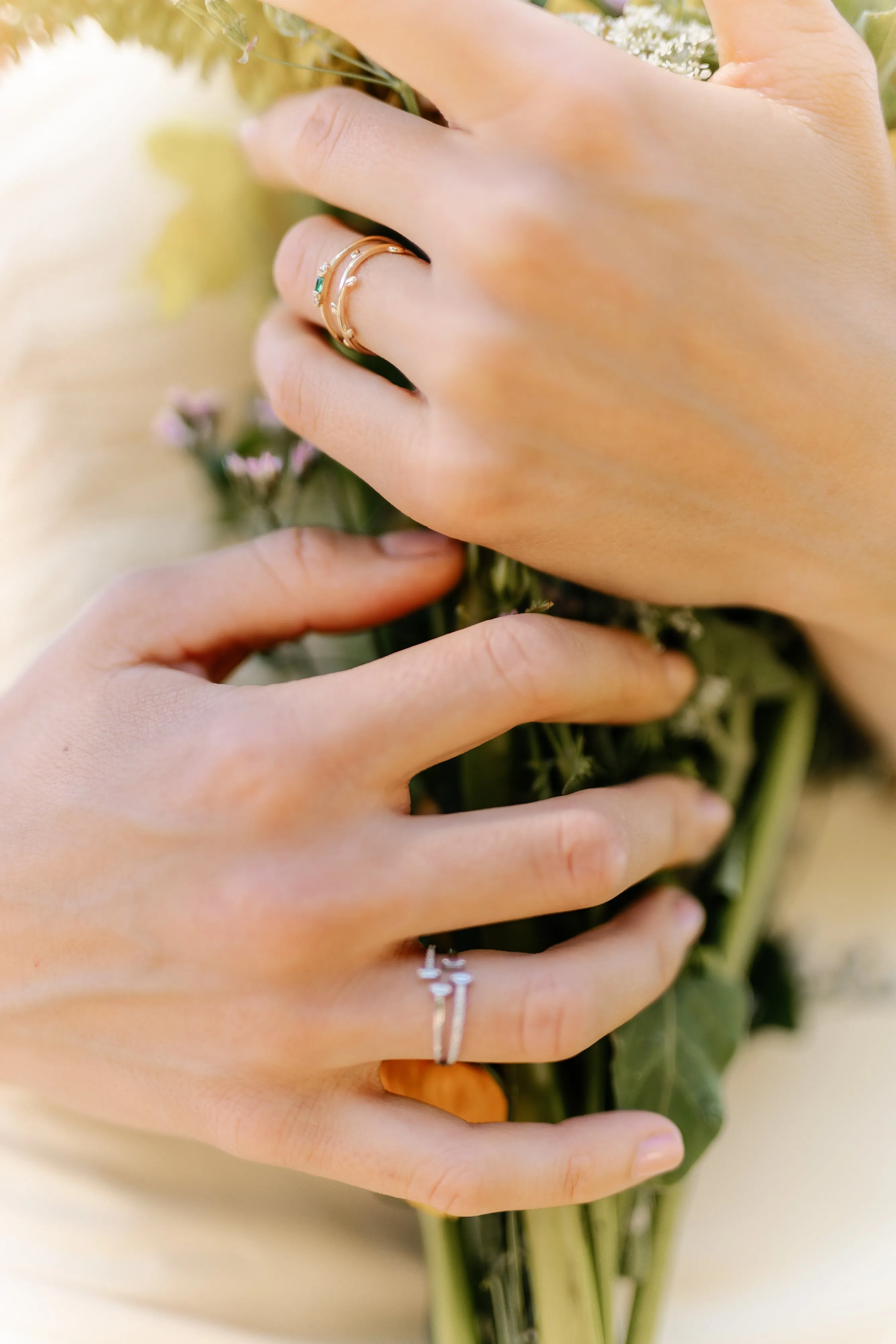 14K Solid Gold Alma Baguette Emerald Ring