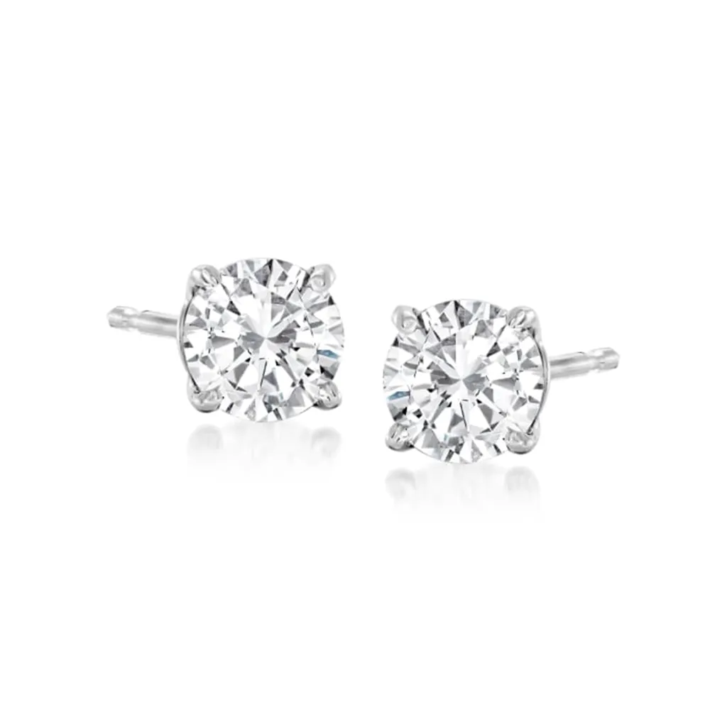 14K White Gold 0.77ctw Round Lab Diamond Solitaire Stud Earrings