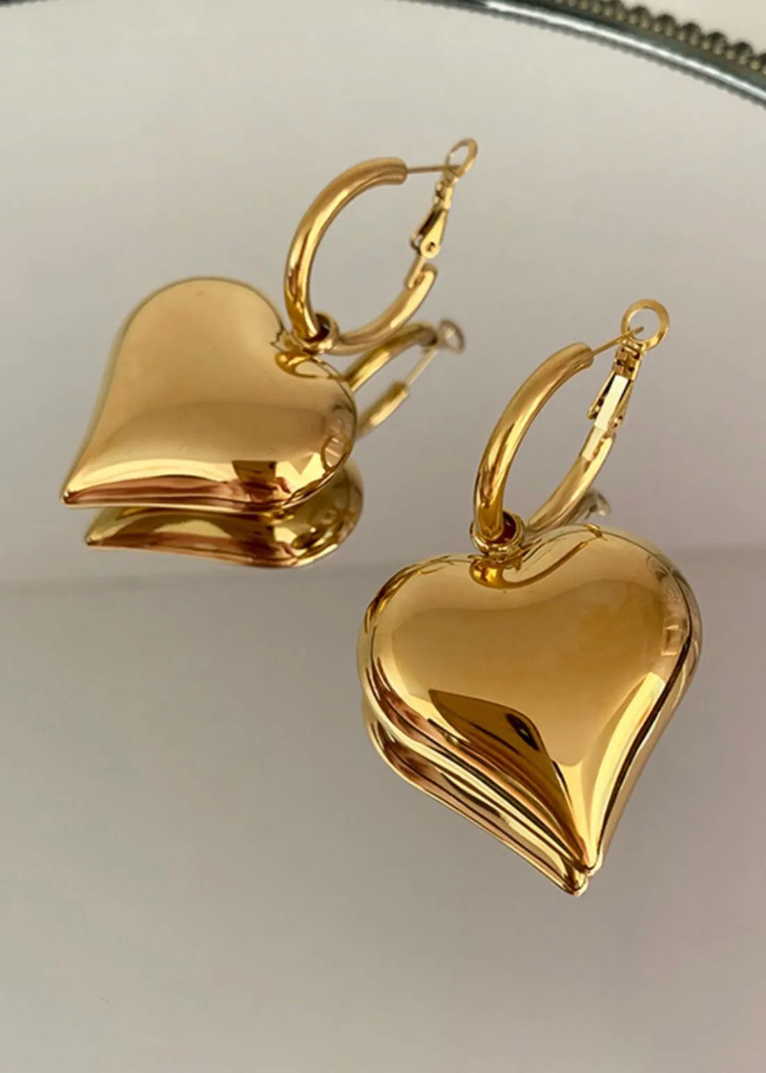 18K Gold Plate Heart Drop Huggie Hoop Earrings