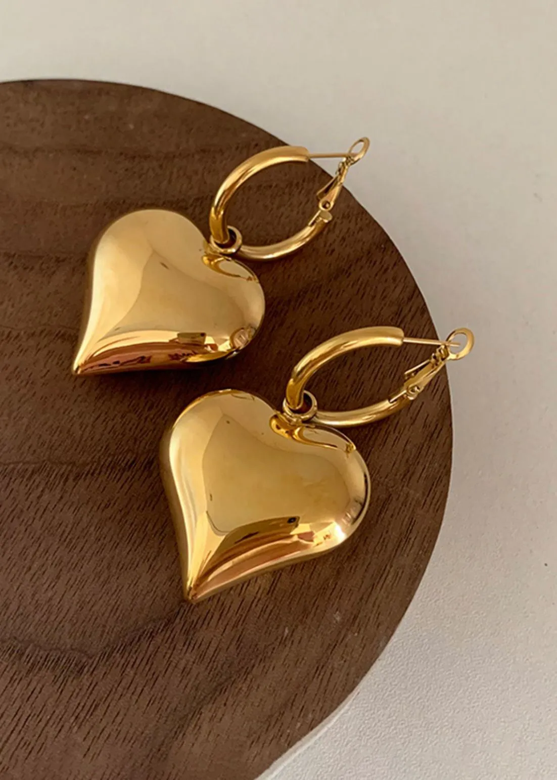 18K Gold Plate Heart Drop Huggie Hoop Earrings