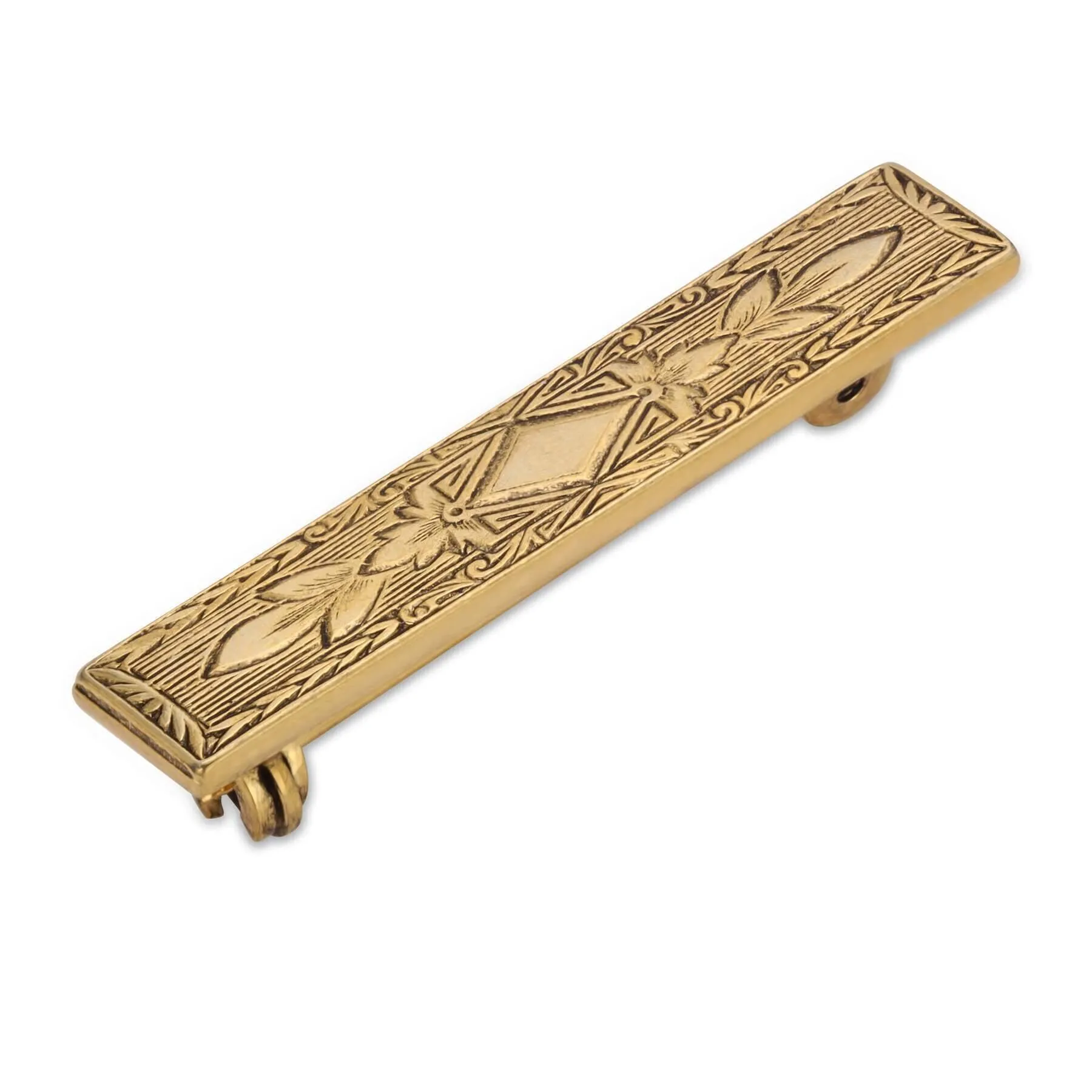 1928 Jewelry Gold Deco Leaf Rectangle Bar Pin