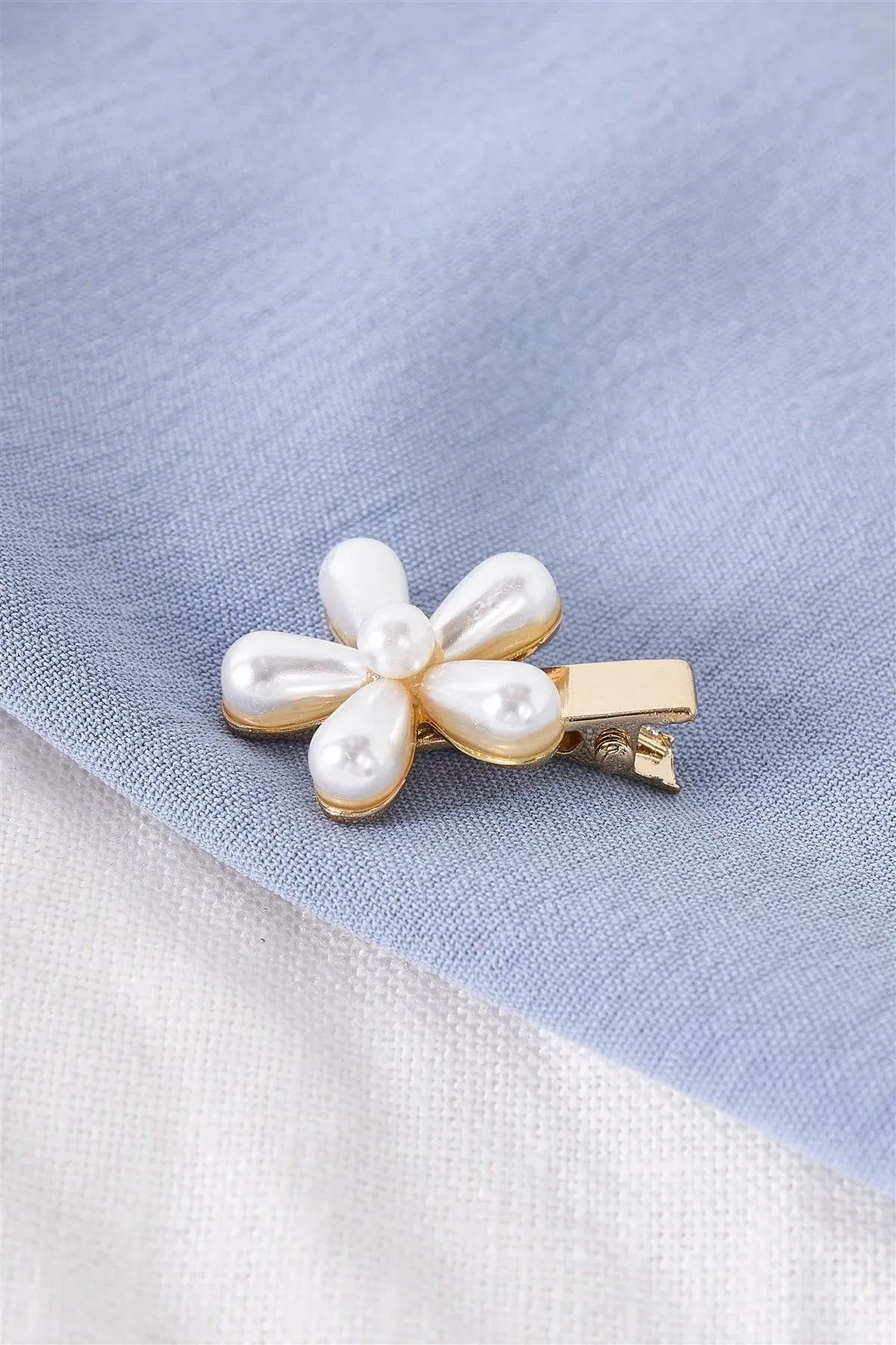 3pcs Small Gold Pearl Flower Alligator Hair Clip