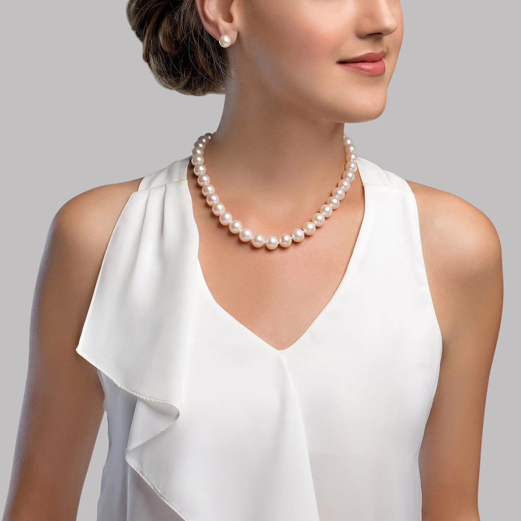 9.5-10.5mm White Freshwater Pearl Necklace- AAAA Quality