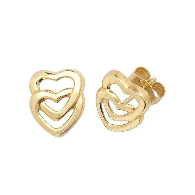 9ct  Yellow  Gold  Dbl  Heart  Stud  Earrings  ES309