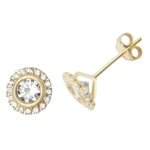 9ct Yellow Gold Round Zirconia Stud Earrings ES517