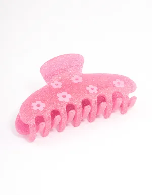 Acrylic Pink Glitter Flower Claw Clip