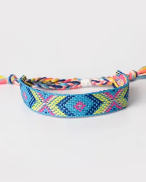 Adjustable Blue Yellow and Hot Pink Woven Macrame Southwestern Style Festival Bracelet Coastal Cowgirl