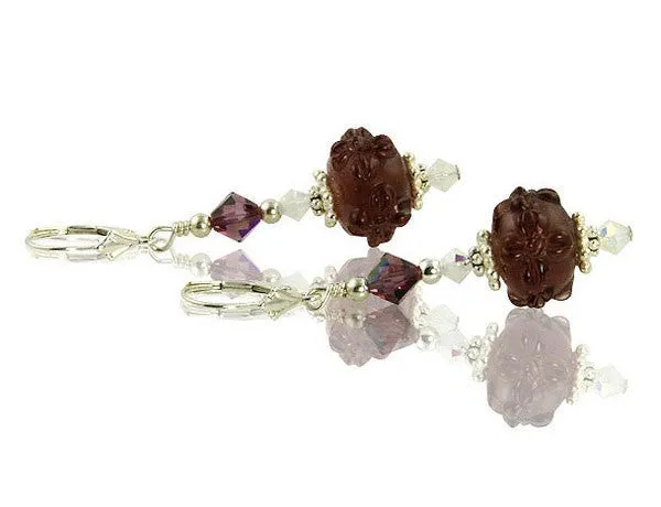 Amethyst Opal Floral Lampwork Crystal Earrings