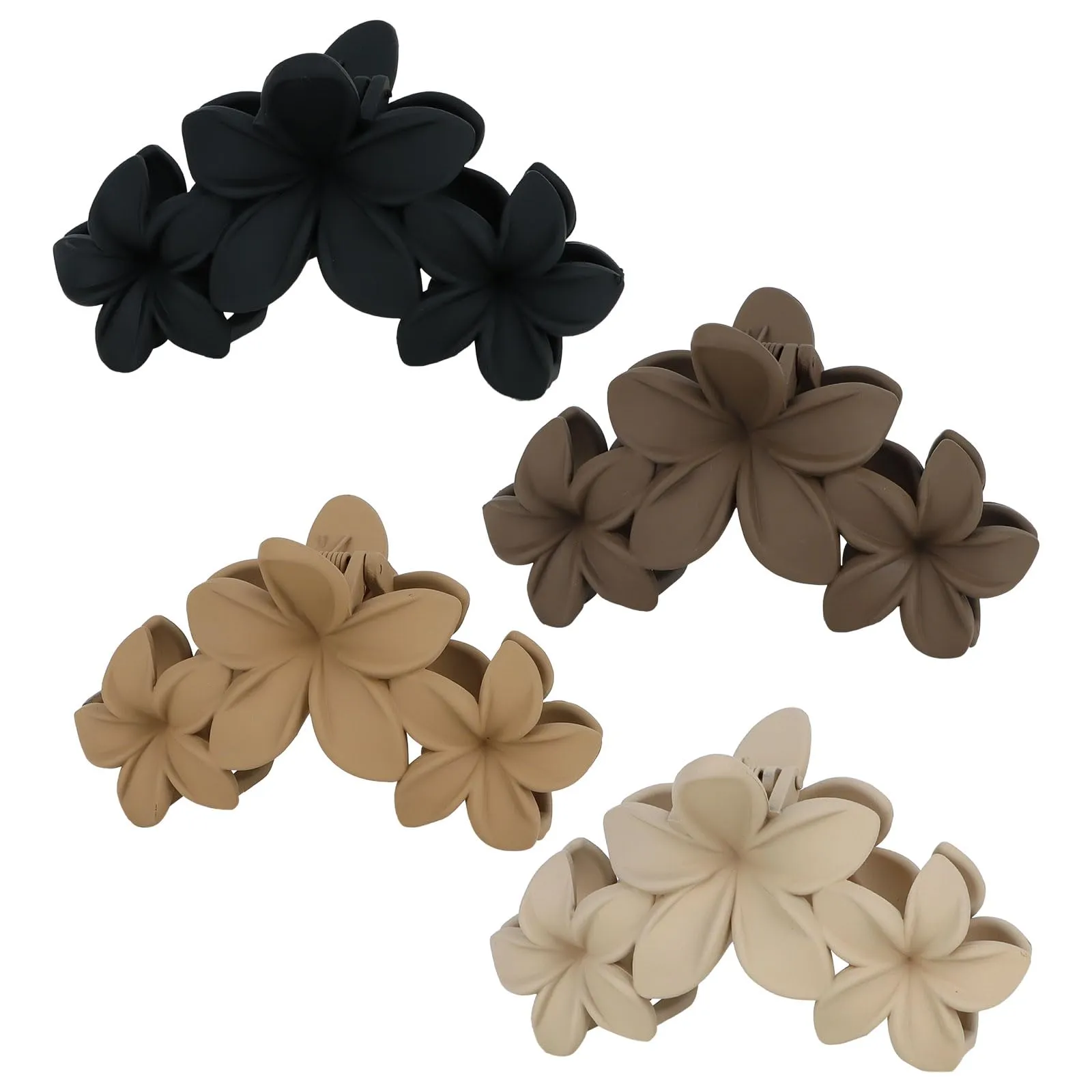 ANBALA 4PCS Hawaiian Plumeria Flower Hair Clips - Large Non-Slip Matte Claw Clips for Women, Strong Hold Beach Hair Accessories