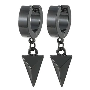 Black Dangling Triangle Pyramid Huggie Hinged Earrings for Men and Women, Stainless Steel, 2pcs, Modern Design for a Trendy, Stylish Look