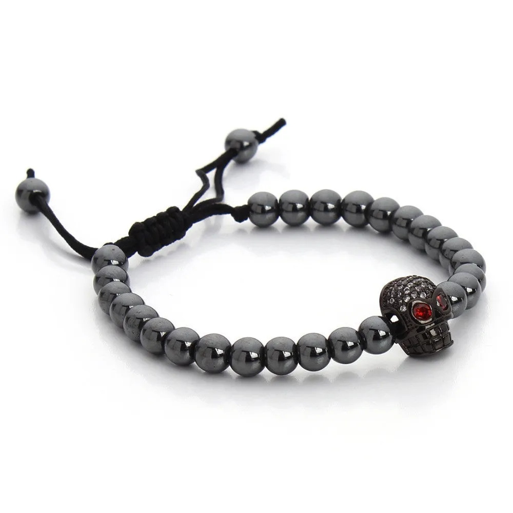 Black Hematite Stone Macrame Bead Bracelet Female Skull Charms Bracelet & Bangle For Womens Men Adjust Size