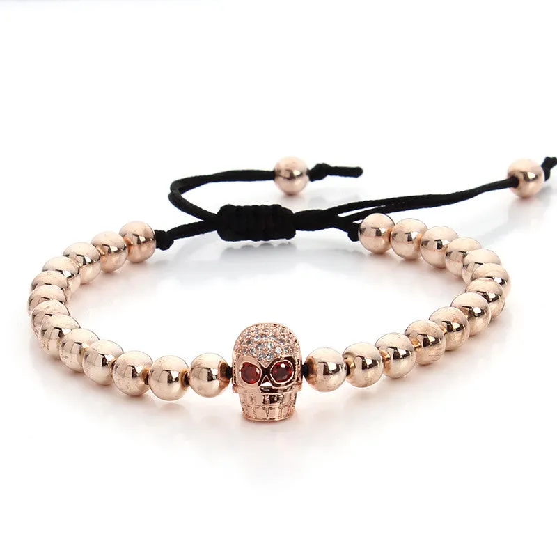 Black Hematite Stone Macrame Bead Bracelet Female Skull Charms Bracelet & Bangle For Womens Men Adjust Size