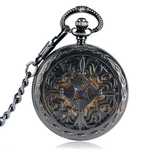 Black Mechanical Pocket Watch of Pattern / Antique Pendant Clock with Roman Numerals