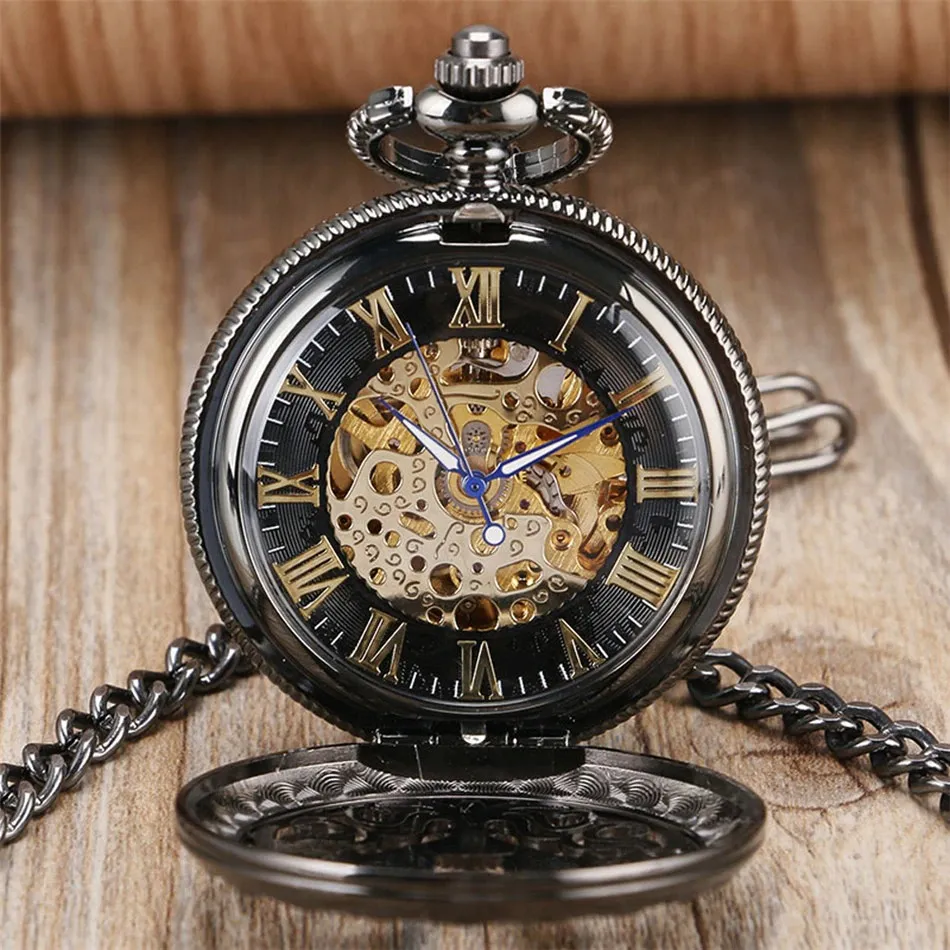 Black Mechanical Pocket Watch of Pattern / Antique Pendant Clock with Roman Numerals