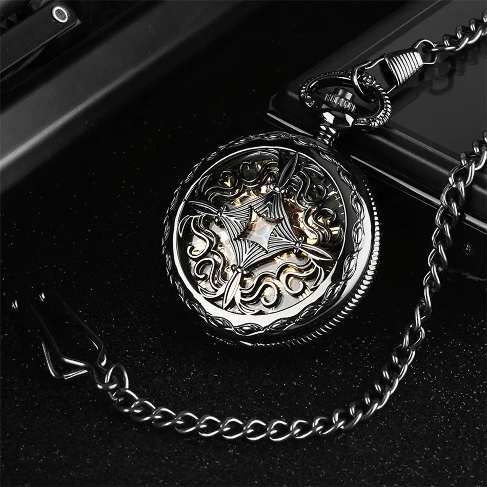 Black Mechanical Pocket Watch of Pattern / Antique Pendant Clock with Roman Numerals