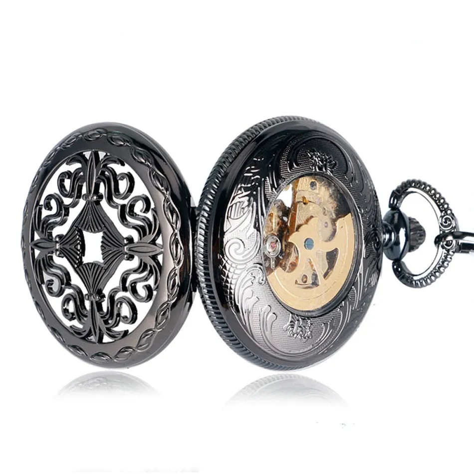 Black Mechanical Pocket Watch of Pattern / Antique Pendant Clock with Roman Numerals