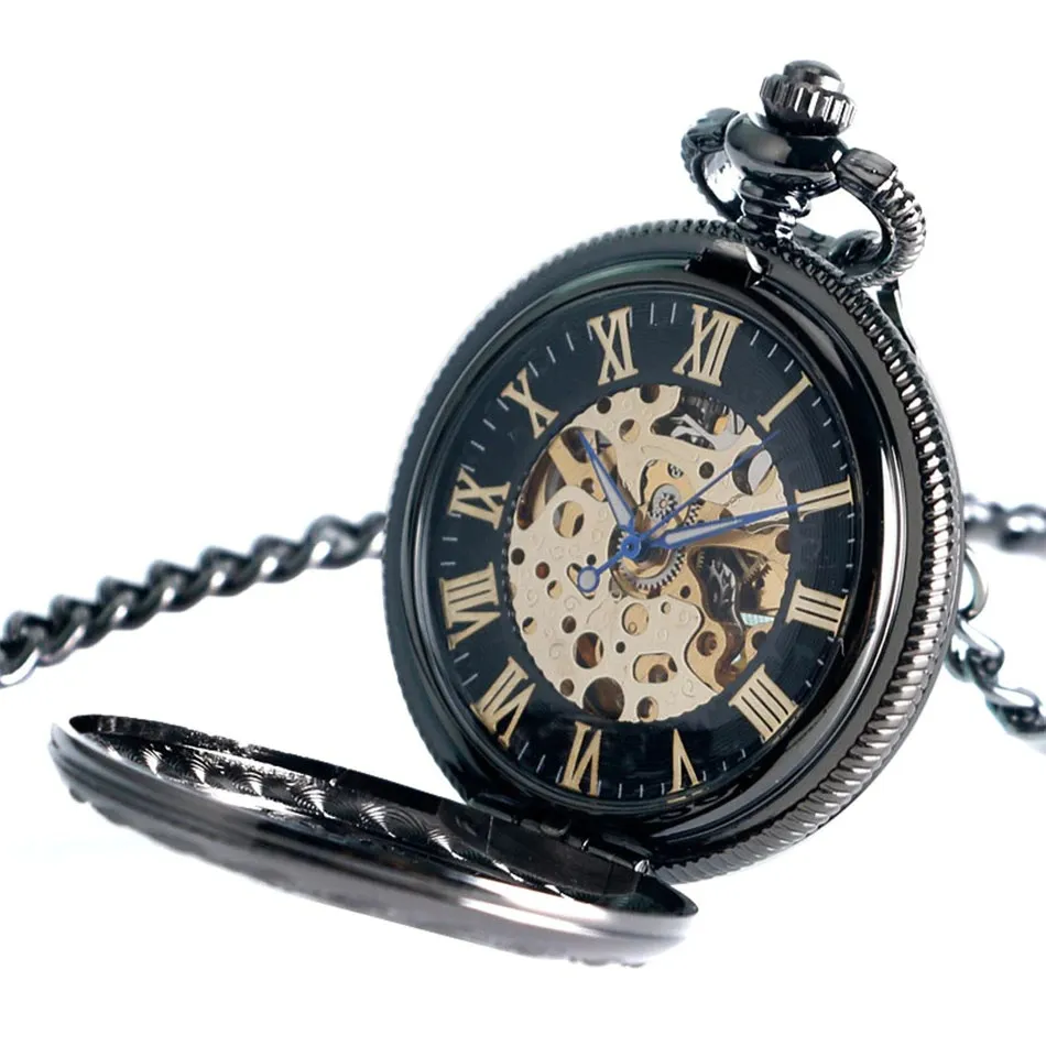 Black Mechanical Pocket Watch of Pattern / Antique Pendant Clock with Roman Numerals