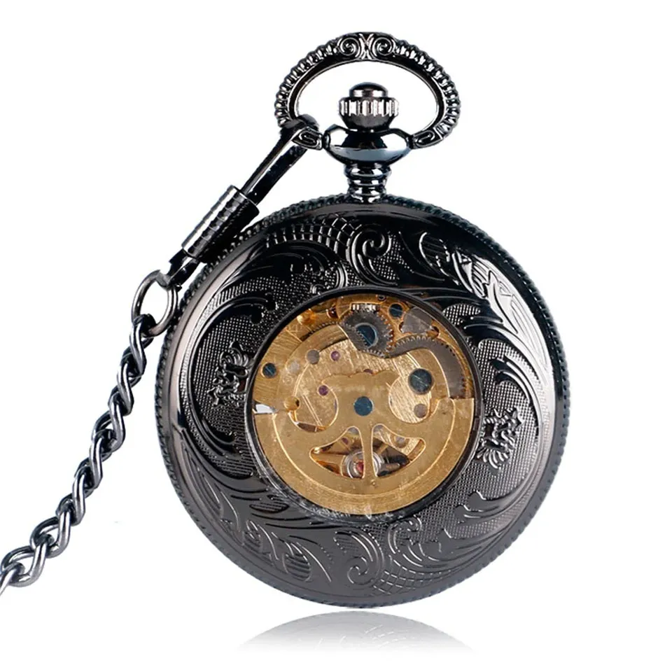 Black Mechanical Pocket Watch of Pattern / Antique Pendant Clock with Roman Numerals