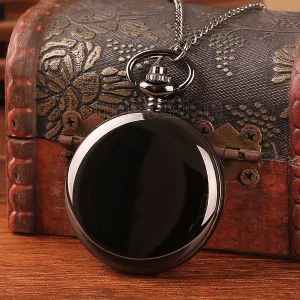 Black Round Smooth Steampunk Pocket Watch P200