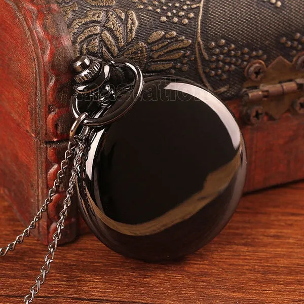 Black Round Smooth Steampunk Pocket Watch P200