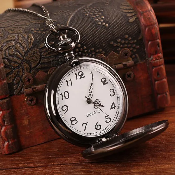 Black Round Smooth Steampunk Pocket Watch P200