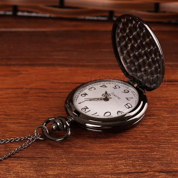 Black Round Smooth Steampunk Pocket Watch P200