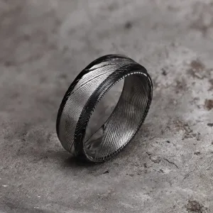 Black Step Edge Pattern Damascus Steel Ring