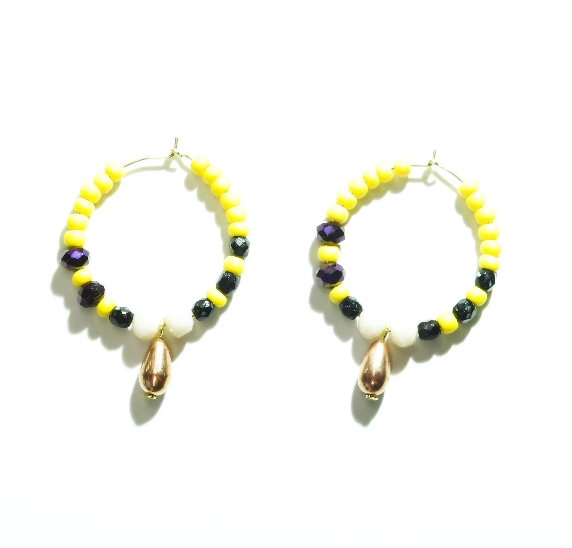 Bright beaded earrings hoop with cute neon yellow