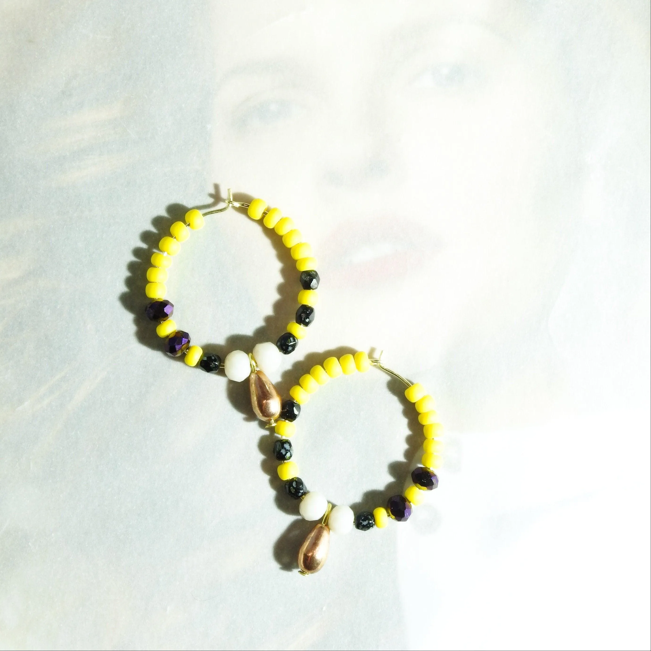 Bright beaded earrings hoop with cute neon yellow