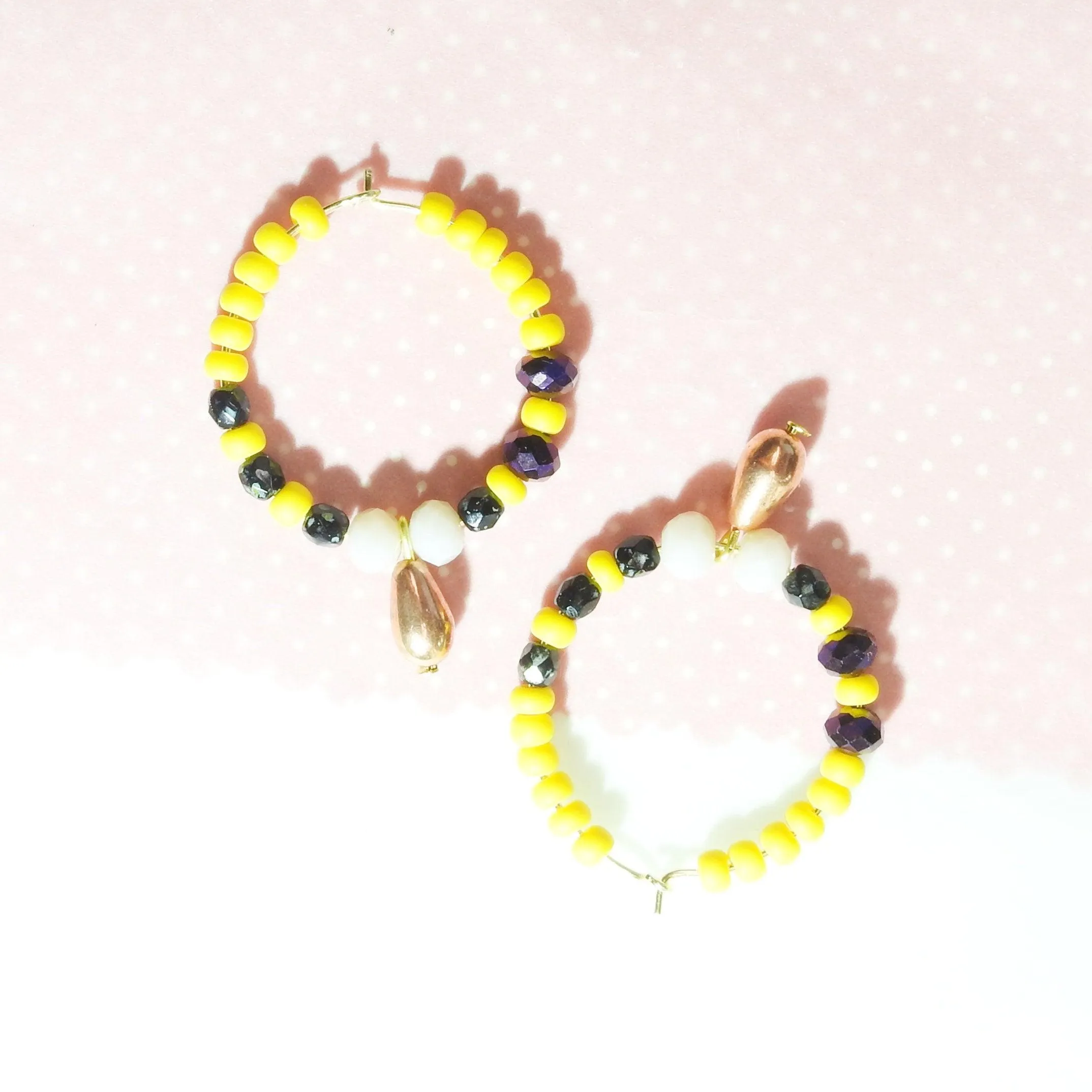 Bright beaded earrings hoop with cute neon yellow