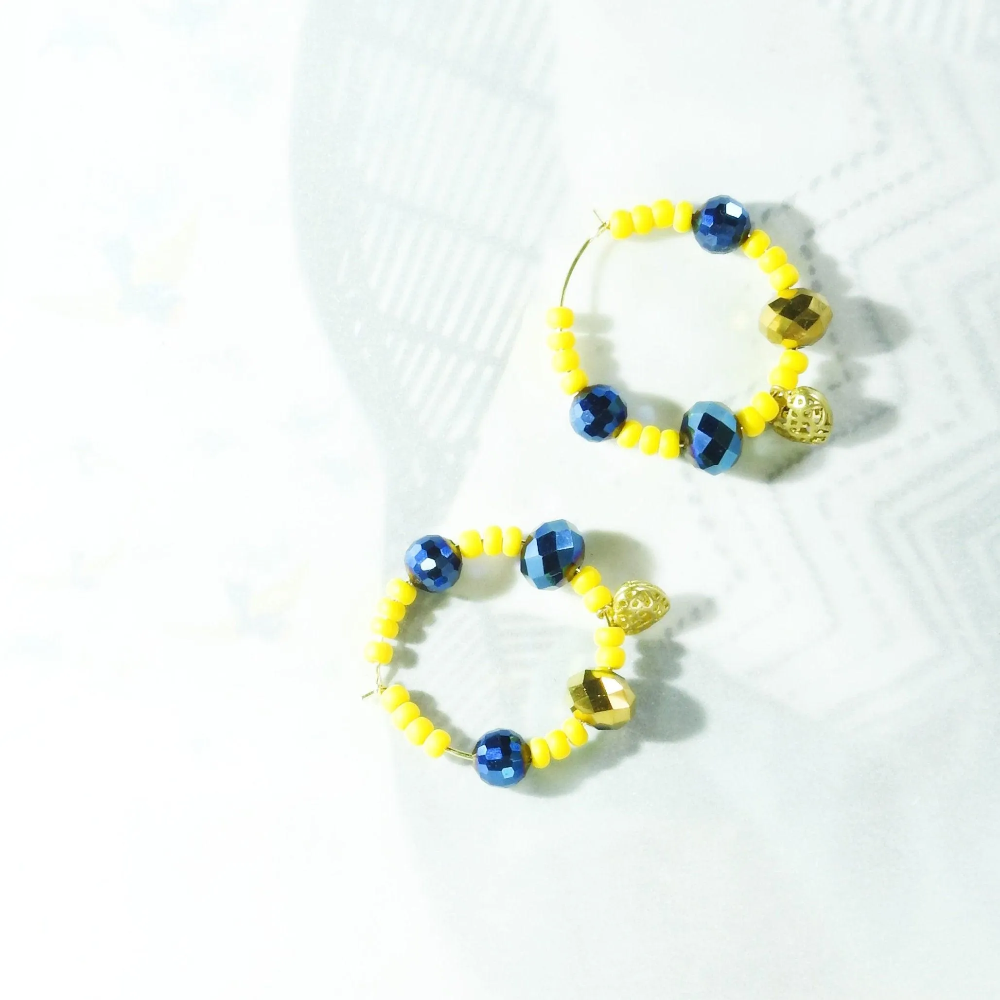 Bright beaded earrings hoop with cute neon yellow