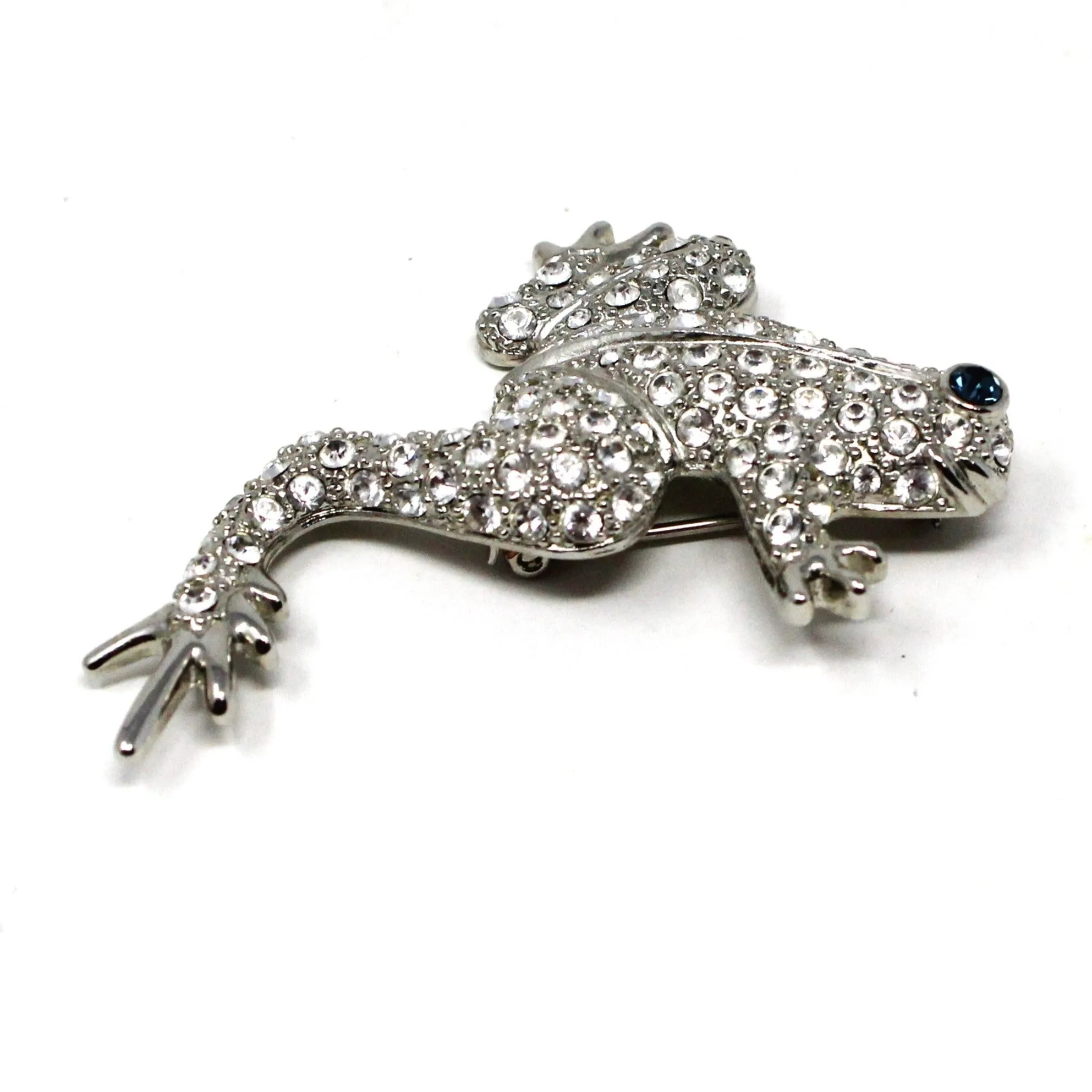 Brooch / Pin, KUO, Figural Frog, Pave Rhinestones, Silver Tone, Vintage