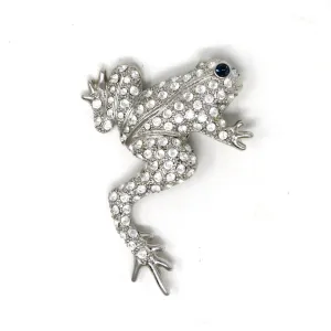 Brooch / Pin, KUO, Figural Frog, Pave Rhinestones, Silver Tone, Vintage