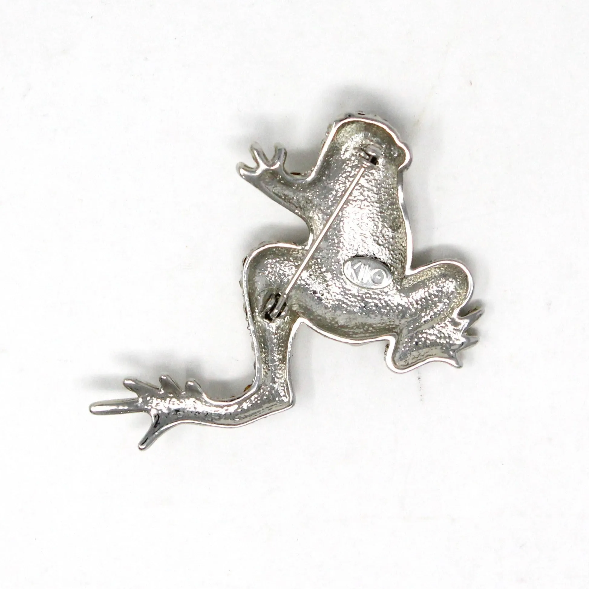 Brooch / Pin, KUO, Figural Frog, Pave Rhinestones, Silver Tone, Vintage