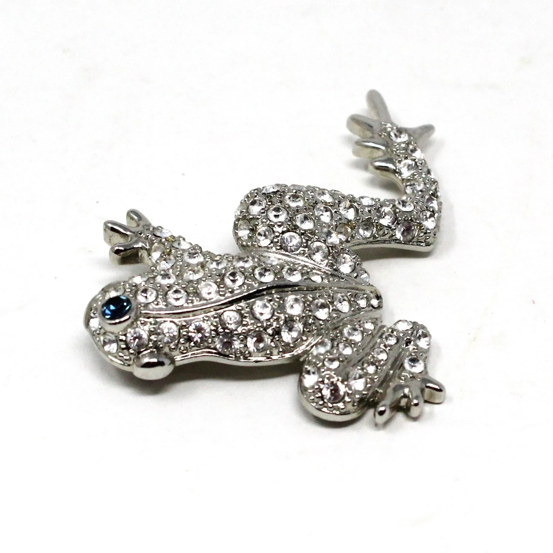 Brooch / Pin, KUO, Figural Frog, Pave Rhinestones, Silver Tone, Vintage