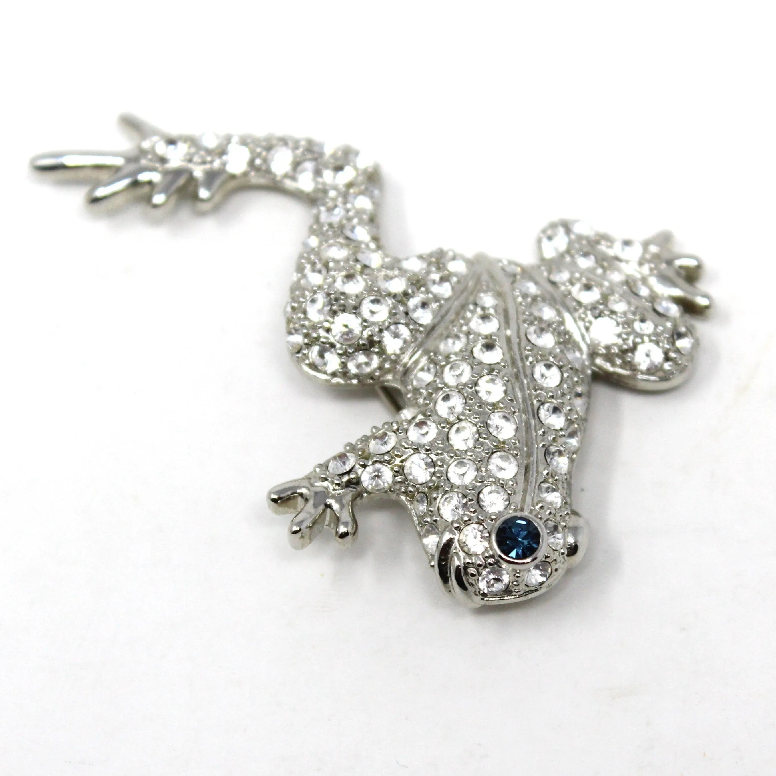 Brooch / Pin, KUO, Figural Frog, Pave Rhinestones, Silver Tone, Vintage