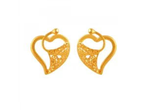 Charming 22k Heart Shape Gold Stud Earrings With Intricate Details