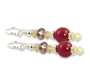 Cherry Jade Gemstone Crystal Beaded Earrings