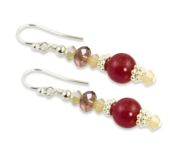 Cherry Jade Gemstone Crystal Beaded Earrings