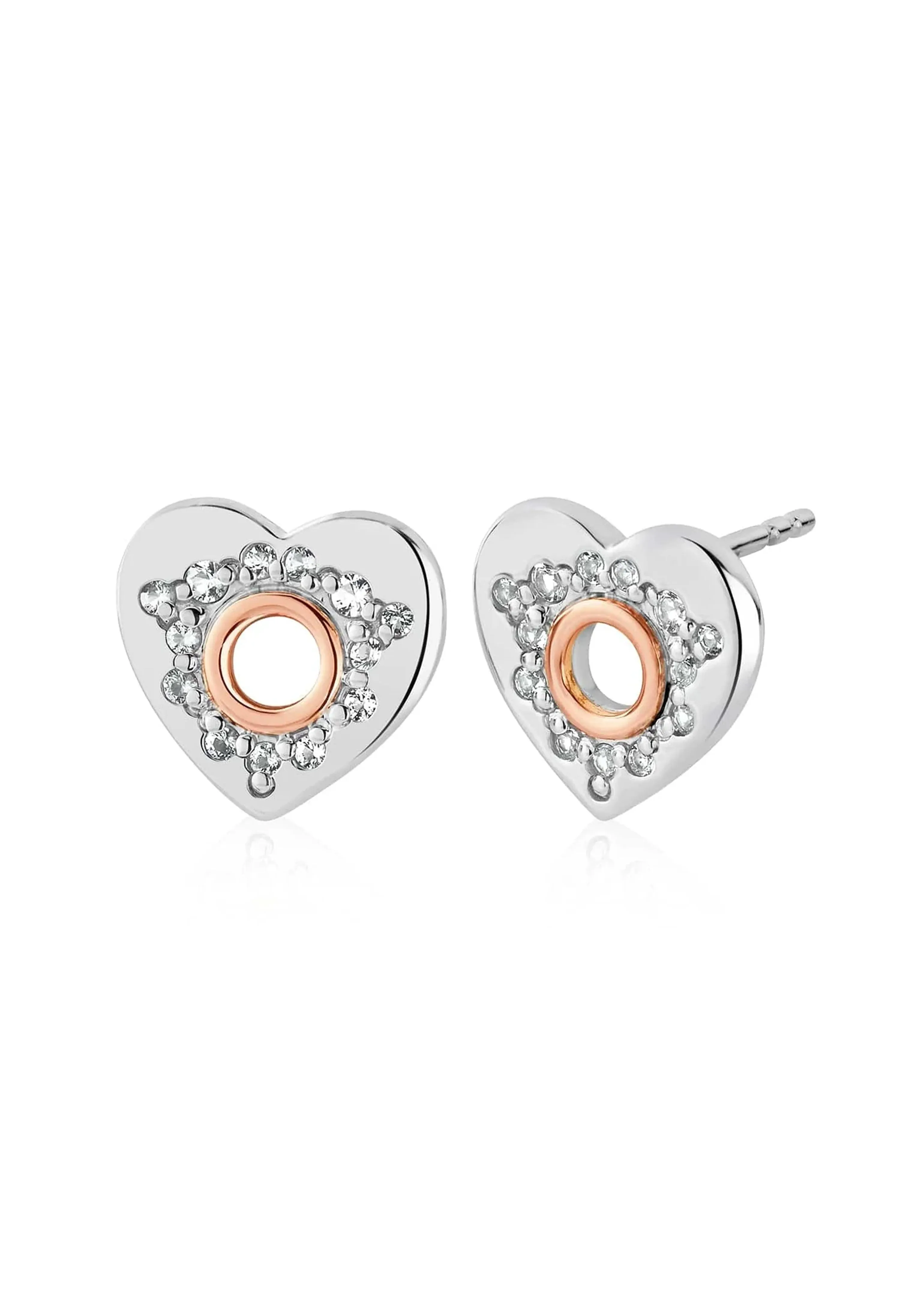 Clogau Cariad Sparkle Silver Heart Stud Earrings Silver