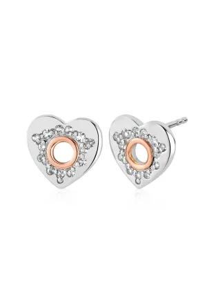 Clogau Cariad Sparkle Silver Heart Stud Earrings Silver