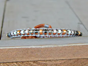 Copper Navy Gray Top Beaded Macrame Woven Leather Stack bracelet