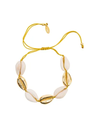 Cowrie Multi Shell Macrame Bracelet Gold