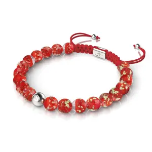 Crimson | Silver | Firefly Glass Macrame Bracelet