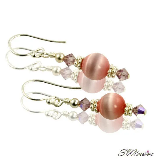 Crystal Cats Eye Rose Beaded Earrings