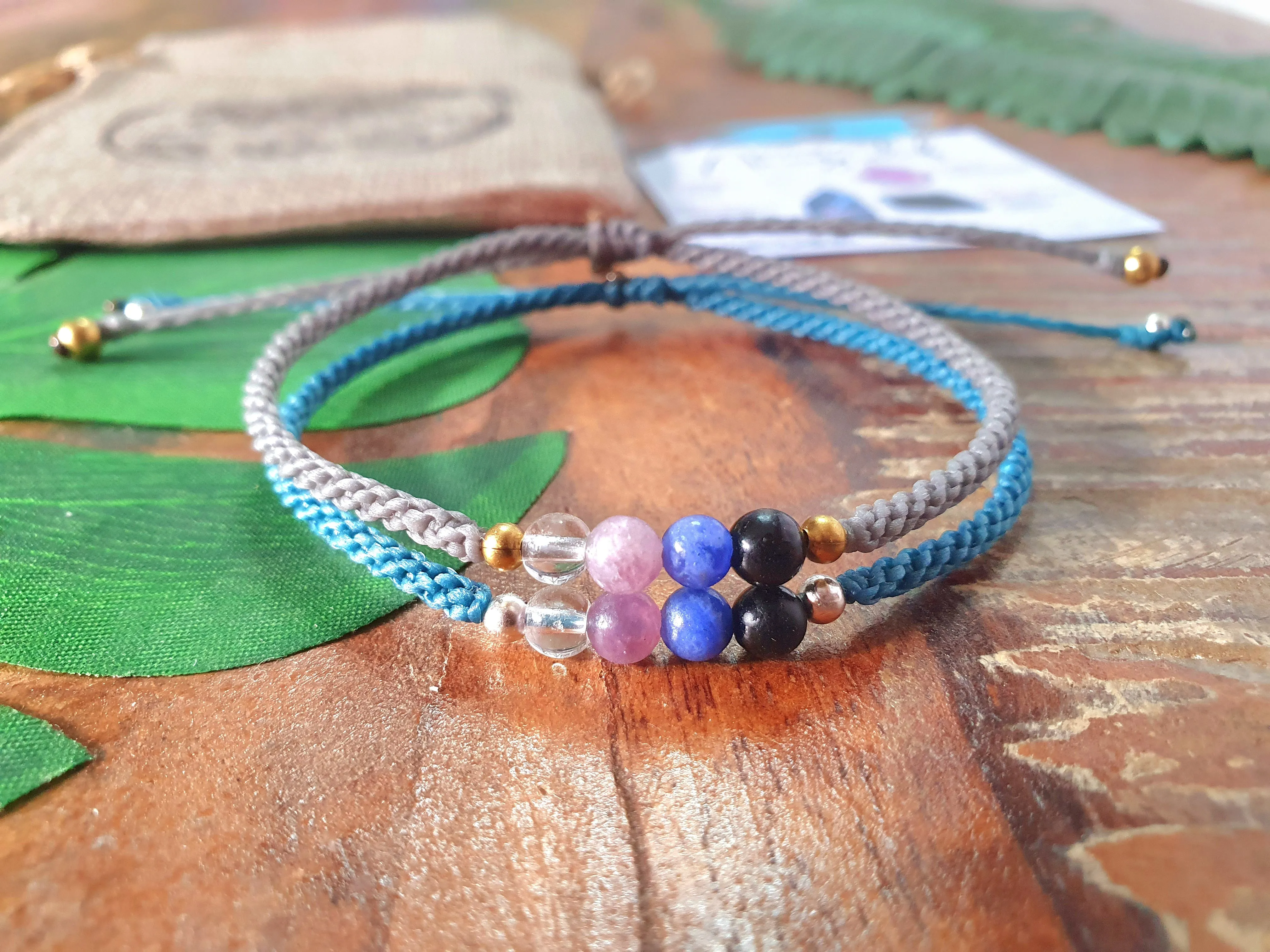 Crystals for anxiety, lepidolite sodalite anxiety healing calm crystal gemstone bracelet, chakra meditation bracelet, colorful macramé beads